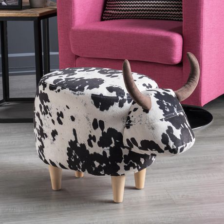 Han Black and White Cow Patterned Velvet Cow Ottoman | Walmart Canada