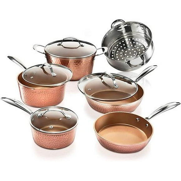 Gotham Steel Hammered Collection Pots and Pans 10 Piece Premium Ceramic Cookware Set – with Triple Coated Ultra Nonstick Surface for Even Heating, Oven, Stovetop & Dishwasher Safe