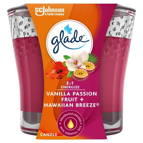Glade 2 en1 - Chandelle parfumée-vanille fruit de la passion et brise exotique Chandelle à une mèche