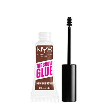 NYX PROFESSIONAL MAKEUP, The Brow Glue, Instant Brow Styler, 16H Extreme Hold, Vegan Formula - Warm Brown, 0.18oz / 5g, Tinted brow styler