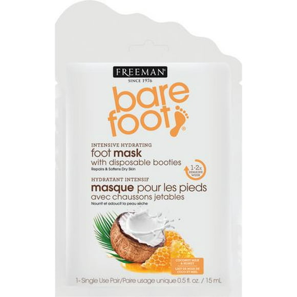 Freeman Bare Foot Intensive Hydrating Foot Mask with Disposable Booties, Nourishes Dry Skin