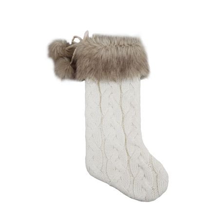 Holiday Time 21 inches Cream Knit Stocking with Faux Fur Cuff | Walmart ...