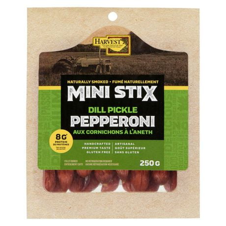 HARVEST MINI STIX DILL PICKLE PEPPERONI, 250 g / 16 sausages (approx.)
