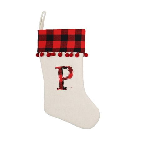 Kurt Adler Monogrammed 'P' Miniature Stocking - 7 Inch Polyester Christmas Stocking With Silver Bells