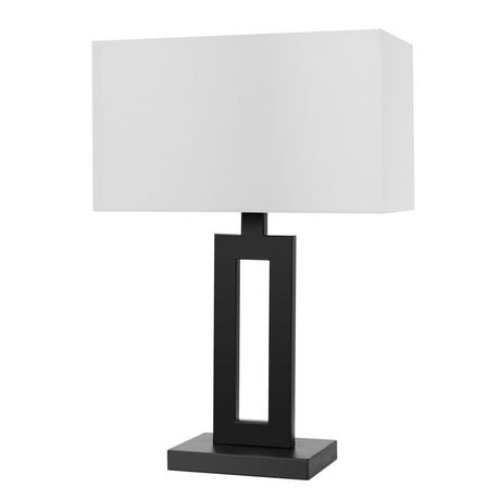 Lampe de table de 20", collection D'Alessio, noir mat, abat-jour en lin blanc, interrupteur rotatif marche/arrêt