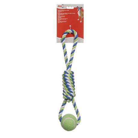Dogit Dog Knotted Rope Toy Spiral Tug with Tennis Ball, Rope tug toy