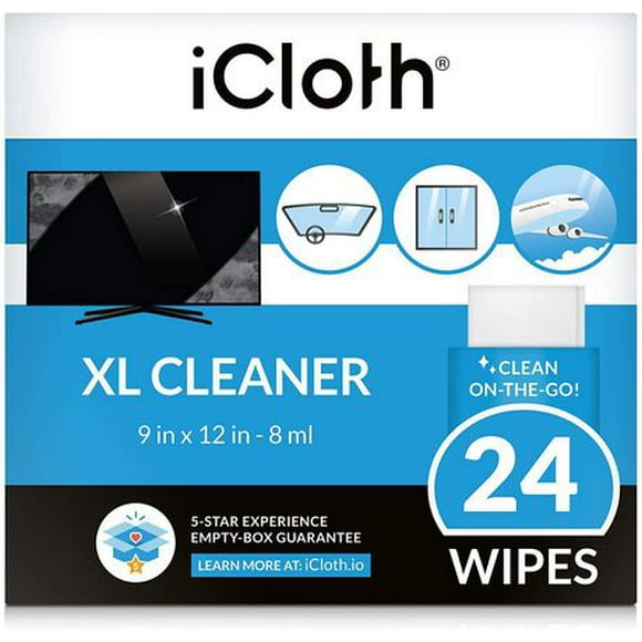 iCloth Extra Large Monitor and TV Screen Cleaner Pro-Grade Individually Wrapped Wet Wipes, 1 Wipe Cleans Several Flat Screen TV's and Monitors, Box of 24
