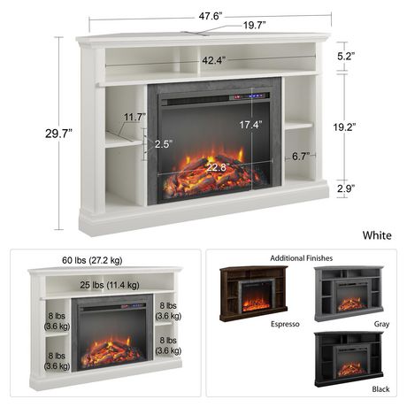 Overland Electric Corner Fireplace For, Corner Electric Fireplace Dimensions
