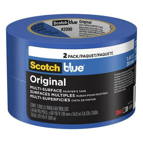 Ruban pour peintres pour surfaces multiples 2090 ScotchBlue(MC) original, 2 Paquet 36 mm x 54.8 m