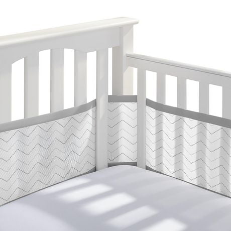 BreathableBaby Breathable Mesh Liner for Full-Size Cribs, Classic 3mm Mesh, Gray Chevron (Size 4FS Covers 3 or 4 Sides)