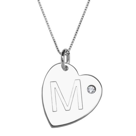 rhinestone paj initial accent sterling pendant heart silver