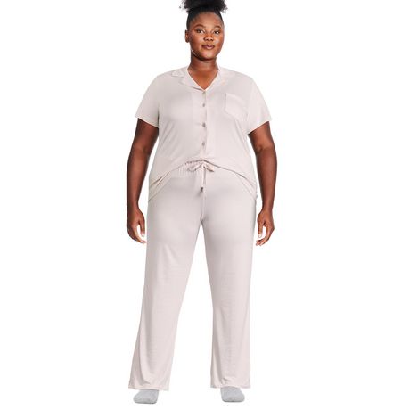 George Plus Women's Notch Collar Pajamas 2-Piece Set | Walmart Canada