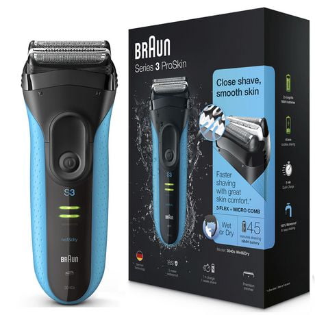 Braun Series 3 Proskin Shave&Style 3-in-1 Electric Shaver, Wet and Dry Razor for Men, Black/Blue, 1 Set
