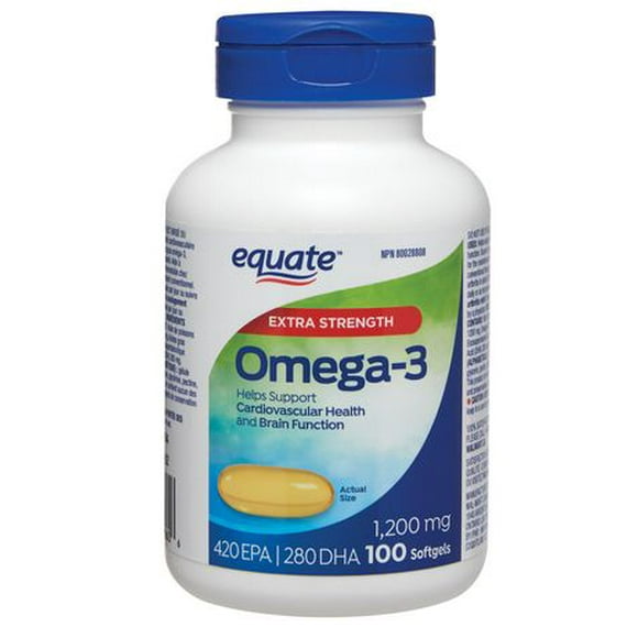 Equate Extra Strength Omega-3 Softgels 1200mg 420 EPA/280 DHA,, 100 Softgels