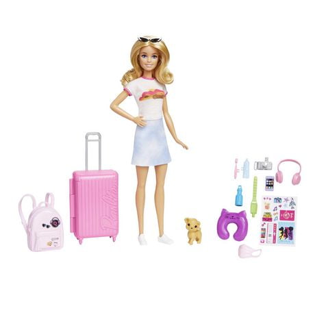 Barbie Doll and Accessories, Travel Set with Puppy, Ages 3+