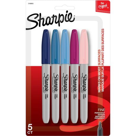 Marqueurs permanents Sharpie, pointe fine, couleurs assorties 5 unités