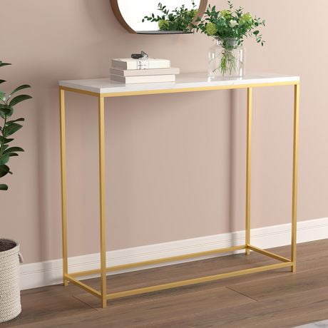 Safdie & Co. Console table. Marble look End Accent Table. Ideal as Entryway Hallway Table, Sofa Table, TV Table, Bar Table. Gold Color Base Living Room Couch Table
