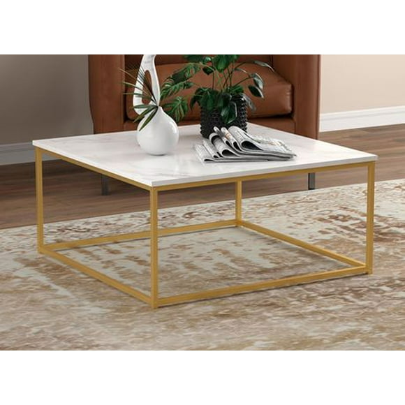 Safdie & Co. Coffee table, Side table for living room. Excellent end couch table for any living room décor Marble Look Top and Gold Base