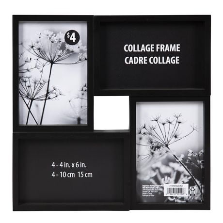 Gally 4 Opening Black Collage Picture Frame, Holds 4 - 4" x 6" Photos