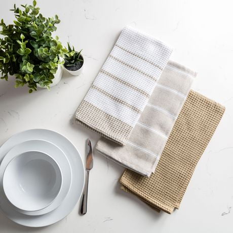 Fabstyles Fouta Set of 3, 100% Ring-Spun Cotton - Premium and Soft Kitchen Towels
