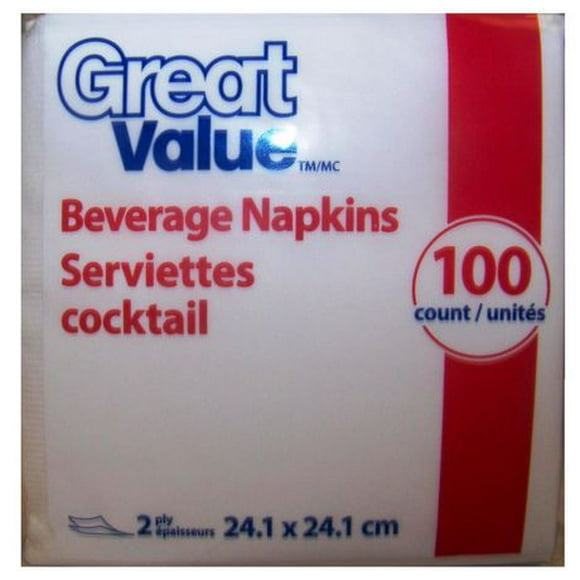 Great Value Beverage Napkins 100 count, 100 Napkins