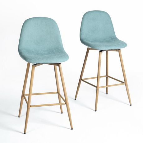 Homycasa Contemporary Set of 2 Counter Stools - Fabric Upholstered Ergonomics Seat Barstools for Kitchen Island Dining Room