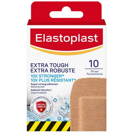 ELASTOPLAST Extra Tough Waterproof XL Bandages (10 Strips) | Waterproof and tough fabric | Super Strong Adhesion | Provides Durable Protection | Bacteria Shield