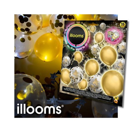 illooms Gold Confetti Balloons 15Pk, Light up Balloons