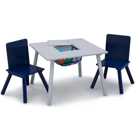 Delta Children Kids Table and Chair Set with Storage (2 Chairs Included) - Grey/Blue