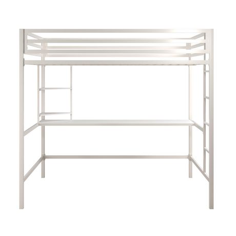 Novogratz Maxwell Metal Full Loft Bed, Novogratz Maxwell Metal Full Loft Bed With Desk Shelves White