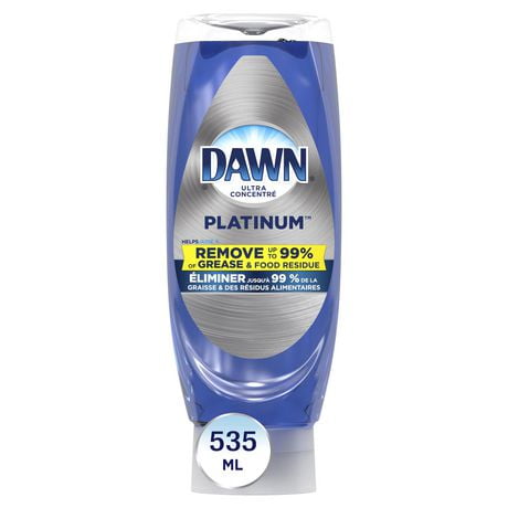 Savon à vaisselle Dawn Platinum EZ-Squeeze, détergent à vaisselle liquide, parfum Pluie rafraîchissante, 535 mL 535ML