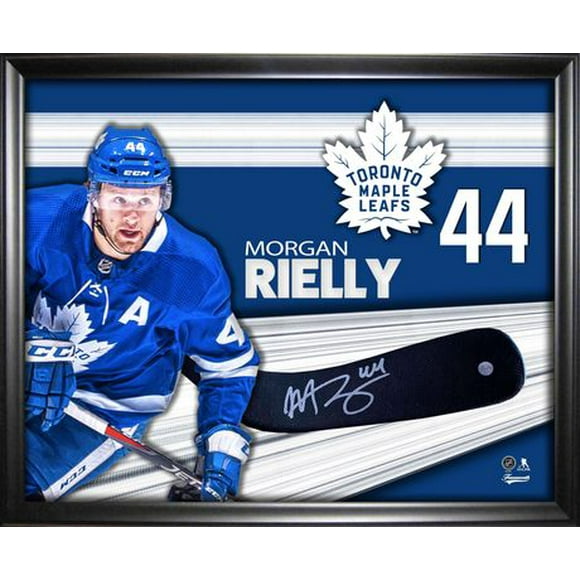 Officiellement sous licence bâton signée par Morgan Rielly des Maple Leafs, photo sur verre encadrée