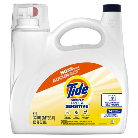 Tide Simply Liquid Laundry Detergent, Free & Sensitive, 3.1L