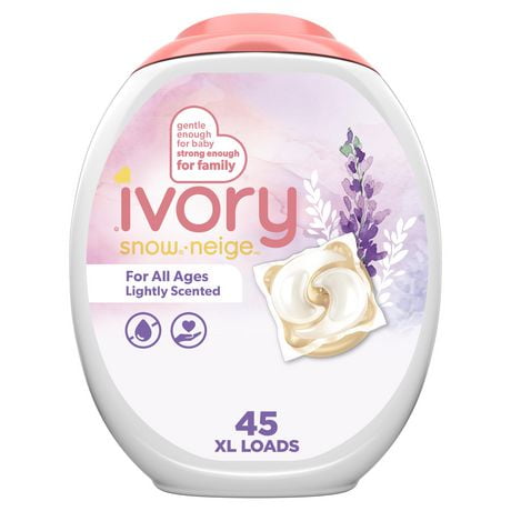 Ivory Snow Laundry Detergent Pacs, Lightly Scented, Lavender, HE Compatible, 45CT