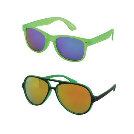 Cool Kidz Boys Green Wayfarer and Black Plastic Aviator Sunglasses