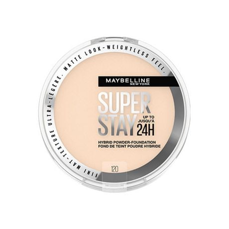 Maybelline Super Stay 24 Hour Hybrid Powder Foundation, Waterproof, Vegan, Mattifying, 120, 6g, longwear powderfoundation