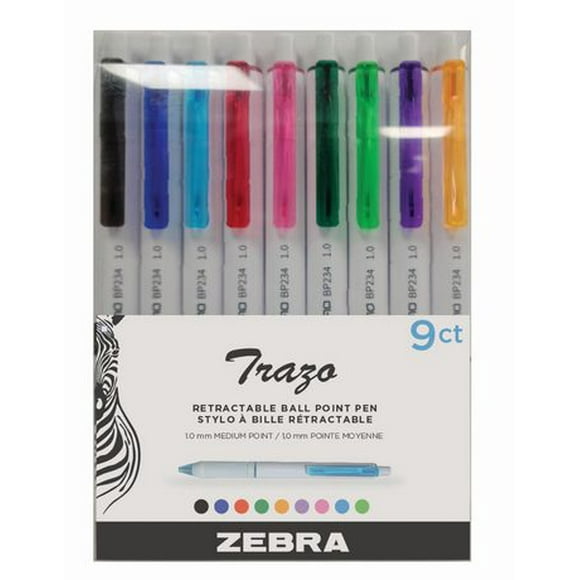 Trazo Retractable Ballpoint pen, Ballpoint, Assorted colours, 9 pack