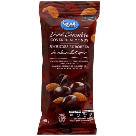 Great Value Dark Chocolate Covered Almonds, 60 g