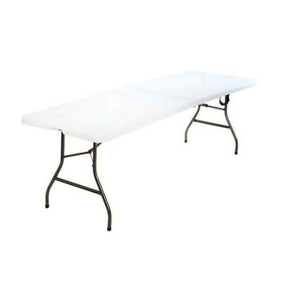 Cosco Deluxe 8 Foot X 30 Inch Fold-in-Half Blow Molded Folding Table, White