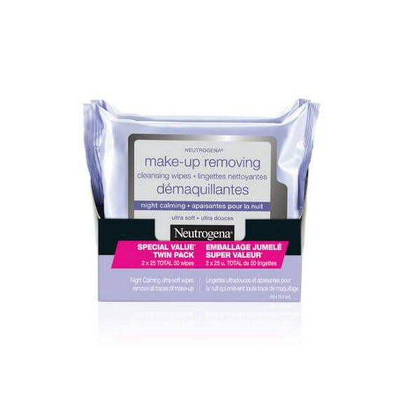 Neutrogena Make-up Removing Cleansing Wipes, Night Calming, Duo Pack, 2 x 25 Wipes Each