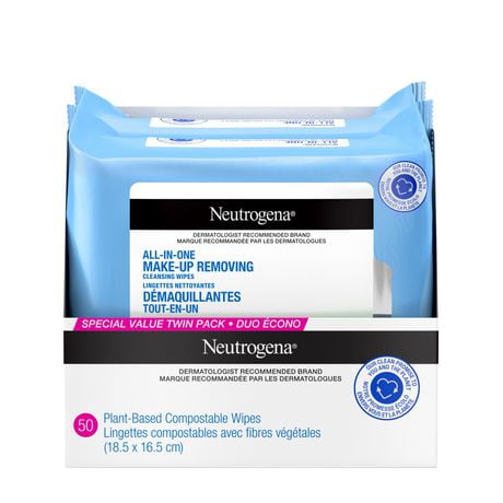 Neutrogena Makeup Removing Wipes, All-in-One Fragrance Free, 2 x 25 Wipes