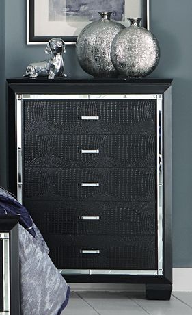 Topline Home Furnishings Black Alligator Embossed Dresser