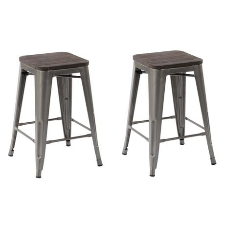 Homycasa 24 Inch Backless Wood Metal Counter Stools Walmart Canada   6000205890692 