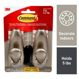 Command™ Double Hook 17036BN-VPEF, Brushed Nickel, Assorted Sizes, 3 Hooks/3  Strips/Pack