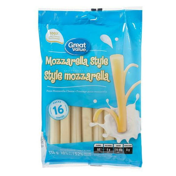 Great Value Mozzarella Style Pizza Mozzarella Cheese, 16 pack (336 g)