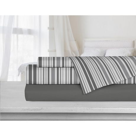 Safdie & Co. Premium Ultra Soft Bedding Striped Sheet Set 4PC Queen Light Grey
