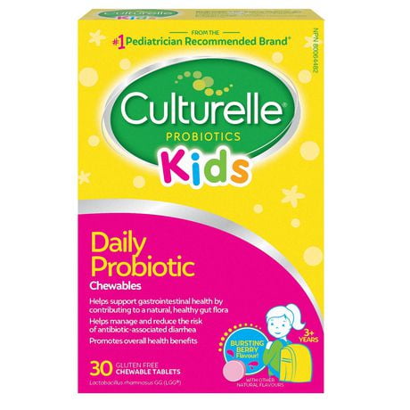 Culturelle Kids Daily Probiotic Chewables | Natural Bursting Berry Flavour | Help Support your Child's gastrointestinal health| 30 Count, 30 Chewable Tablets