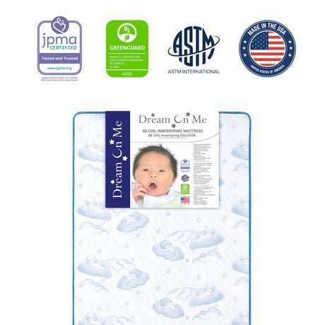 Dream On Me Twilight 5” 80 Coil Spring Crib and Toddler Bed Mattress In Blue