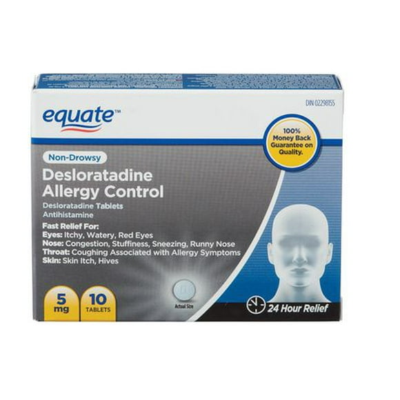 Equate Desloratadine Allergy Control Tablets, 10 Tablets, Non Drowsy, 24 hour Relief