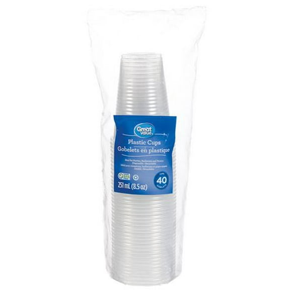 Great Value Plastic Cups, 40 Cups
